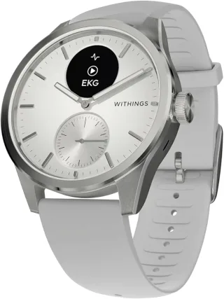 Withings Scanwatch 2 Ziffernblatt weiß [inkl. Kunststoff-Armband grau] 42mm Edelstahlgehäuse silber