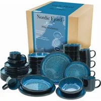 CreaTable Kombiservice Nordic Fjord (30-tlg), 6 Personen, Steinzeug, je 6 Speiseteller, Suppenteller, Dessertteller, Schalen, Kaffeebecher