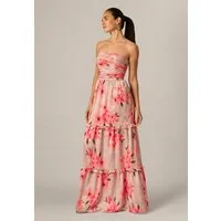 Adrianna Papell Abendkleid Printed Satin Long Dress Weiches, romantisches, bedrucktes trägerloses Abendkleid