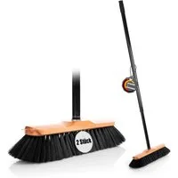 BigDean Kehrgarnitur 2 Stück Zimmerbesen mit Stiel 150 cm ausziehbar mit Rosshaar Borsten, Empfindliche Böden, (Set, 4-tlg., Besen + Teleskopstil), Effektiv, Schonend, Ergonomisch, Gründlich