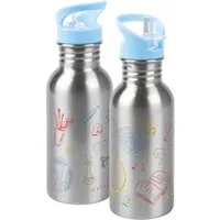 United Labels® Trinkflasche Back to school Edelstahl Trinkflasche Flasche Strohhalm 500 ml