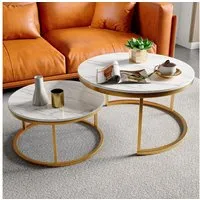 PXloue Couchtisch rund (2-St), 2er Set, Großer Tisch: 80 x 45 cm,Kleiner Tisch: 60 x 33 cm