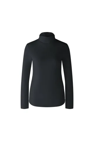 Oui - Rollkragenshirt Baumwoll- Modalmischung black - Gr. - 36
