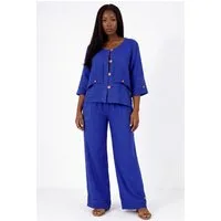 YC Fashion & Style Hosenanzug Boho Leinen-Zweiteiler aus 100 % Leinen mit Knopfdetails 2 teiliges Set