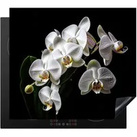 MuchoWow Herd-Abdeckplatte Orchidee - Blumen - Weiß - Natur - Schwarz, Vinyl, (1 tlg), Abdeckplatte für Ceranfeld, Herd Inductionsmatte, 57.6x51.6 cm