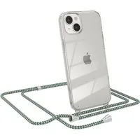 EAZY CASE Handykette Hülle mit Kette für Apple iPhone 14 Plus 6,7 Zoll, Kettenhülle zum Umhängen Tasche Cross Bag Handykordel Cover Grün Weiß
