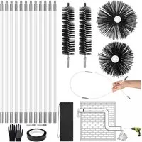 PRIISF Drahtbürste 21pcs Kaminbürste Stange Set Ofenrohr Schornsteinfeger Bürste 40-150mm, Nylon Ofenrohrbürste mit 12 Flexible Stangen 410mm, (3 Größen von aminrohr Reinigungsbürste Einsatz Mit Elektrobohrern, Schornsteinbesen Kaminbesen Rußbesen Re