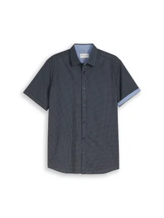 Tom Tailor - Fitted Kurzarmhemd mit Muster navy based dotted design - Gr. - M