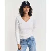 Gant Strickpullover STRETCH COTTON CABLE V-NECK mit Logostickerei auf der Brust