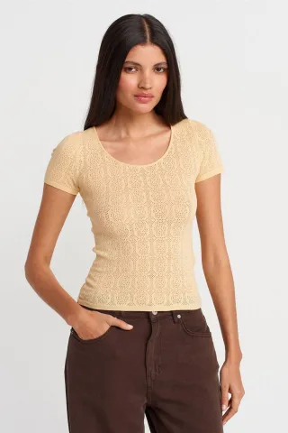 Schlanke Passform Rippstrick-Bluse mit Struktur