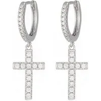 ELLAWIL Paar Creolen Ohrschmuck Kreuzschmuck Zirkonia Creole Ohrcreolen Jesuskreuz (GESCHENKIDEE, Sterling Silber 925), inklusive Geschenkschachtel