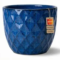 Teramico Blumentopf Pflanztopf "Diamant" Royal Blau – Glasiert – Frostfest & Handarbeit (1 St), Frostfest, UV-Fest