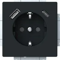 Schutzkontaktsteckdose mit USB-A und USB-C Anschluss schwarz, Retail