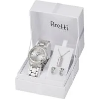 Firetti Quarzuhr Lumina Spectrum Silver Ray, (Set, 4-tlg., inkl. Ohrstecker und Kette mit Anhänger), Armbanduhr, Damenuhr, Glitzersteine, Geschenkset