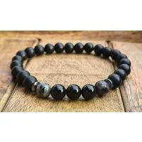 NAHLE Armband Naturstein Perlenarmband Obsidian (inkl. Schmuckbox), mit Obsidian Larvikit und Onyx