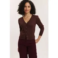 Tranquillo Cardigan Damen Linaa GOTS-Bio-Baumwolle V-Ausschnitt Zierkante kurze Passform Unifarbene Strickjacke hautschmeichelnd, atmungsaktiv und luftig
