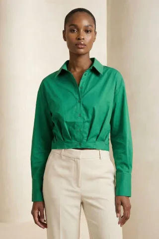 Lässiges Knopfleisten-Crop-Shirt