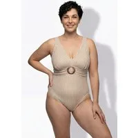 Ulla Popken Badeanzug Badeanzug Streifenstruktur Softcups Zierring