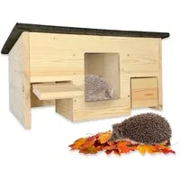 gartenetage Igelhaus Igelfutterhaus mit Beobachtungsfenster & Rattenklappen aus Holz, Sicheres Igelhaus für Garten mit Schleuse, Fluchtweg & Wetterschutz