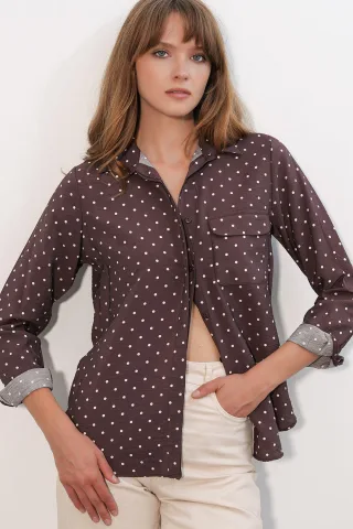 Übergrößiges Polka-Dot Gewebtes Hemd