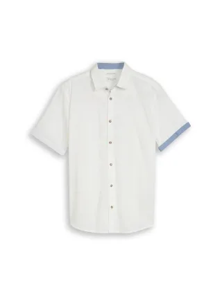 Tom Tailor - Regular Fit Kurzarmhemd mit Leinenanteil white - Gr. - L