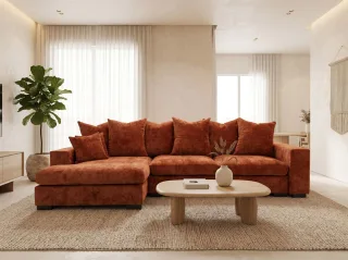 Ecksofa mit Schlaffunktion BENICIO Sofa in Stoff Flow Ziegelrot Ottomane Links