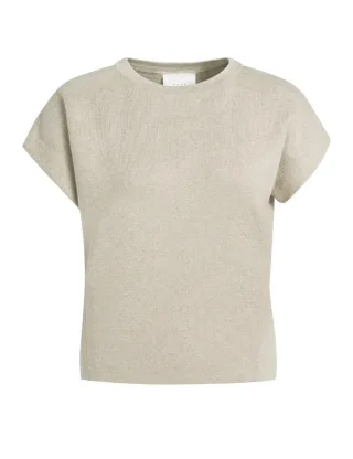 Yaya - Jacquard-Pullover kurzarm beige - Gr. - M
