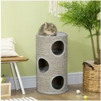 PawHut Kratztonne Höhe 70 cm, 3 Ebenen, mit 3 Höhlen, (Katzenmöbel, 1-tlg., Kratzturm), aus Sisal, Katzenmöbel, Plüsch, Grau