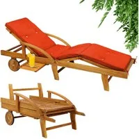 Casaria Gartenliege, Auflage Orange 320kg Belastbar Klappbar Räder Ablage Akazie Garten