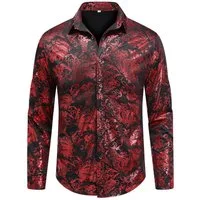 Allthemen Langarmhemd Herren Jacquard Oberteile glitzes Freizeithemd für Hochzeit