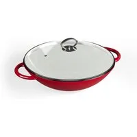 Klarstein Wok Jersey Red Cast Iron Enamel Wok, Gusseisen, Emaille und Edelstahl (Set, Wok 37 cm diameter), Wok Kochen ofenfest induktion Gas Elektro Gusseisen