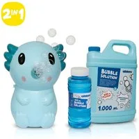 alldoro Seifenblasenmaschine 2 in 1 Set: Axolotl-Seifenblasenmaschine mit 1,2 L Nachfüllkanister, kleine, elektrische Seifenblasenmaschine für Kinder ab 3 Jahre