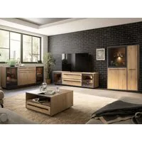 moebel-dich-auf Wohnwand NARDO, (Wildeiche / Absetzung: Anthrazit, 1-St., Verschiedene Board-Sets), Braunglas, Softclose, inkl. LED-Beleuchtung