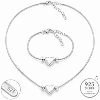 Taffstyle Schmuckset 925 Silber Herz Kette + Armband Damen Schmuck Geschenk Elegant (Elegantes Herz Schmuckset mit Halskette und Armband aus 925 Silber – perfekt für Abendmode und besondere Anlässe), Kette + Armband Set