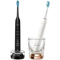 Philips Elektrische Zahnbürste Sonicare Diamond Clean 9000 Doppelpack HX9914/57 Schwarz & Rosé-Gold, Aufsteckbürsten: 4 St., 2er-Set, Drucksensor, Ladeglas, 4 Putzmodi