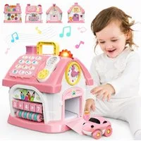 Wootoy Lernspielzeug Spielcenter 6-in-1 Aktivitätshaus mit Musikfunktion Formensortierer (Musiktasten mit verschiedenen Tönen Rhythmen und Klangeffekten, 1-St., Interaktive Türen Fenster Telefon und bewegliche Spielfunktionen), Fördert Feinmotorik Ha