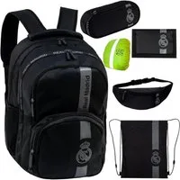 GOLDKIDS Schulranzen für Jungen und Mädchen, 6er-Set - (Schul-Rucksack für Kinder mit Schlampermäppchen-, 1-tlg., - und Regenschutz), - Real Madryt Motiv
