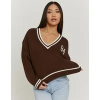 Tally Weijl Strickpullover SPUACKARIBOU Kunstfaser, mit tiefem V-Ausschnitt im College-Stil