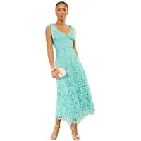 Love & Roses Midikleid Love & Roses Midikleid mit Bindeschulter + Spitze (1-tlg)