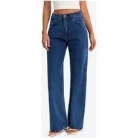 Imily Bela High-waist-Jeans Damen Gerade Wide Leg Jeans aus Baumwolle Denim Basic Flared (Packung, 1-tlg., 1per-Pack) 4-Pocket Style in Unifarbe