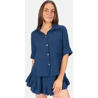 Seasons of April Hemdbluse CELINA MUSSELIN Kurze Damen Musselin Bluse mit Tasche, 100% Baumwolle, luftig locker