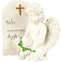 BURI Gartenfigur Grab-Spruchstein Engel mit Rose Höhe 21cm Dekoration Garten Figur Stat