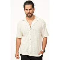 CARISMA Kurzarmhemd für Herren im Vintage Summer-Look im Crochet-Stil Kurzarm Strick Polo-Hemd T-Shirt im Retro-Stricklook