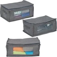 relaxdays Unterbettkommode Aufbewahrungstasche 3er Set, grau