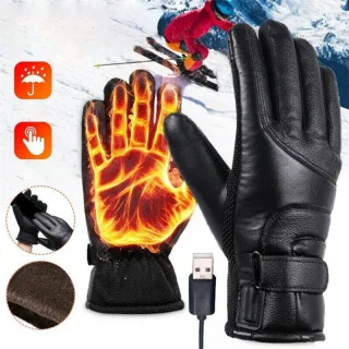 TENGOO USB Electric Heated Thermostatic Gloves Waterproof PU Touchscreen Heated Gloves Winter Motorcycle Riding Hand War