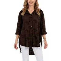 dy_mode Longbluse Damen Longbluse Oversize Tunika Boho Baumwollbluse Sommerbluse in Unifarbe, mit Paisley Lochstickerei, in Vokuhila-Schnitt
