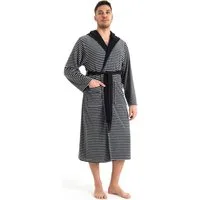 KangaROOS Herrenbademantel Luana, ideal für Sauna & Spa, Hotelbademantel, Morgenmantel, Langform, Leichtfrottier, Kapuze, Gürtel, Streifen - Bademantel für Herren, gestreift, S-4XL