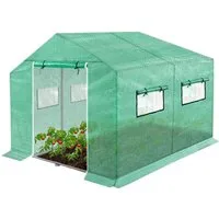 FIVMEN Foliengewächshaus Tomatengewächshaus für Tomaten, mit Gitternetz und Fernster, Winterfest Treibhaus, Pflanzenhaus, Mehrweg,Schrägdach, Grün