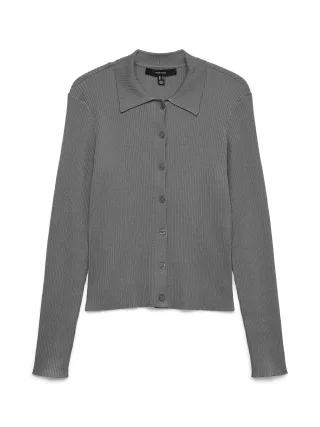 VERO MODA - VMVADIN LS POLONECK CARDIGAN Medium Grey Melange - Gr. - L