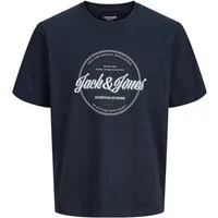 Jack & Jones Rundhalsshirt Jack&Jones Übergröße T-Shirt navy Logoprint JJEDOVER